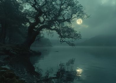 Moonlight river landscape