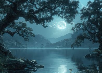 Moonlight river landscape