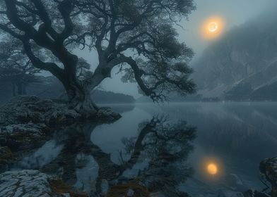 Moonlight river landscape