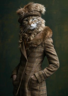 Cat in Stylish Plaid Suit