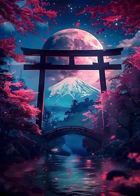 Torii Gate Moonlit Shrine 