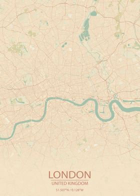 London UK Vintage City Map