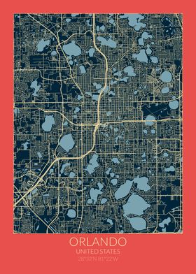 Orlando Map Red Blue