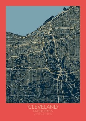 Cleveland Map Red Blue