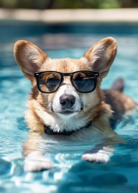 Corgi Pool Swimming Funny