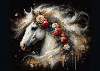 Magical Floral White Horse