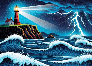 Lighthouse During Storm