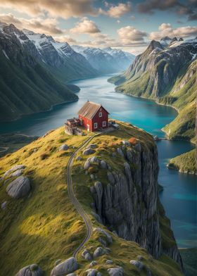 nordic farm in a cliff