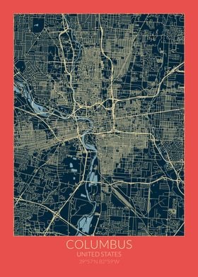 Columbus Map Red Blue