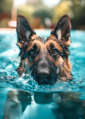 German Shepherd Pool Sunny