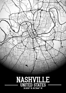 Nashville City Map White