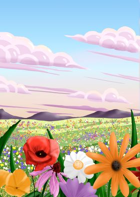 Flower field landscape