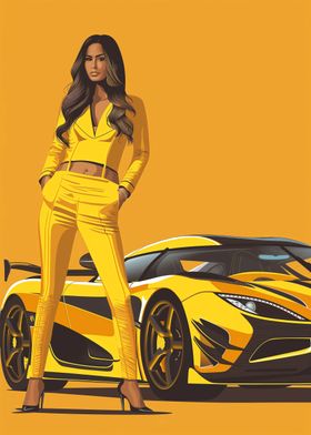 Yellow Koenigsegg and girl