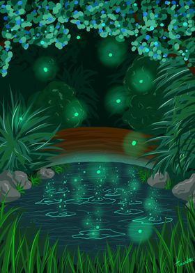 Magical pool in forest