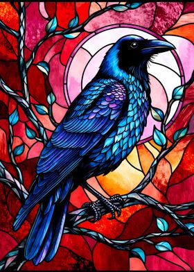 Raven Stained Glass Style