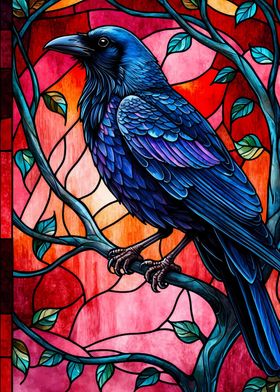 Raven Stained Glass Style