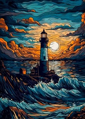 starry night lighthouse