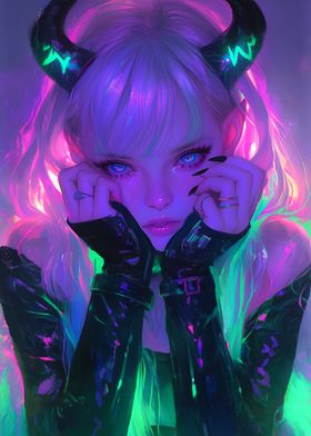 Neon Horned Devil girl