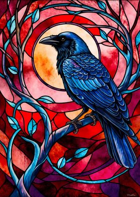 Raven Stained Glass Style