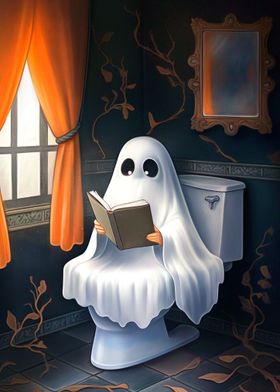 Ghost Reads Book in Toilet