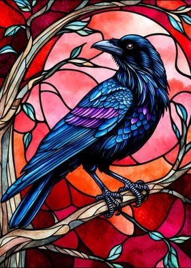 Raven Stained Glass Style