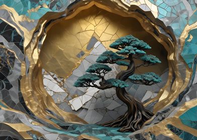 Abstract Golden Bonsai