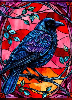 Raven Stained Glass Style