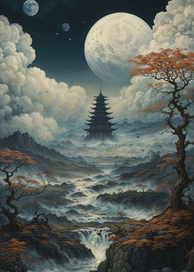 Pagoda Under the Full Moon