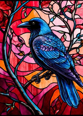 Raven Stained Glass Style