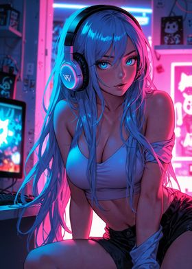 Hot and sexy gamer girl