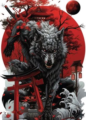 JAPANESE WOLF POSTER ART