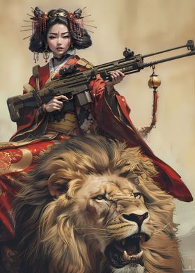 Geisha Riding Lion