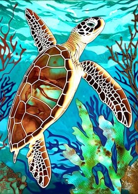 Colorful Sea turtle art