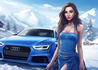 Audi car and girl Winter