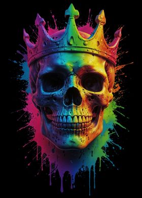 Rainbow Skull With Crown