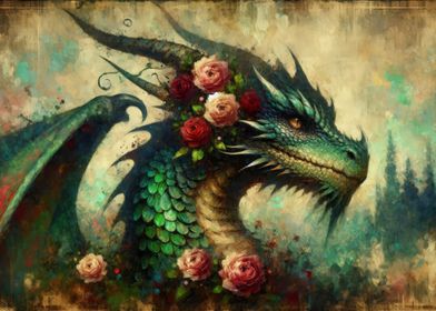 Floral Green Dragon Art