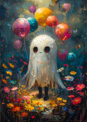 Cute Ghost with Balloons