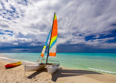 Sailboat on exotic beach