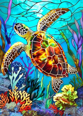 Stained glass sea turtle