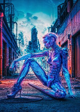 Cyberpunk robot woman