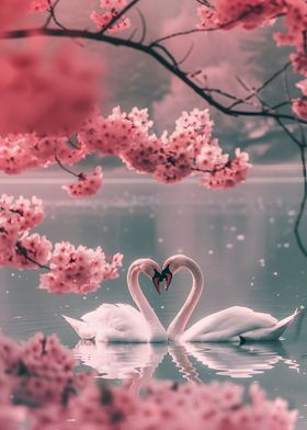 Heart shaped love swans