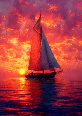 Sailboat in sunset ocean