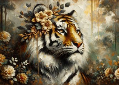 Golden Floral Tiger Art