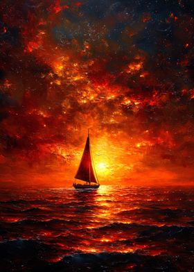 Sailboat in sunset ocean