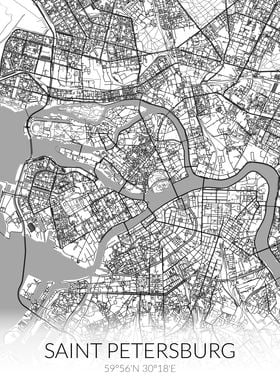 Saint Petersburg White Map