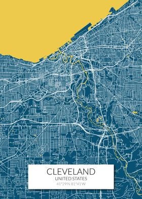 Cleveland Blue Yellow Map