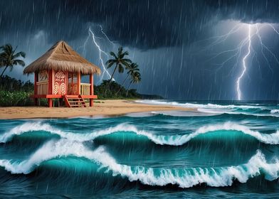 Tiki Hut in Storm
