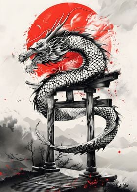 Torii Gate Dragon Ink