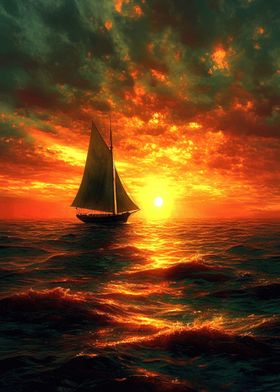 Sailboat in sunset ocean