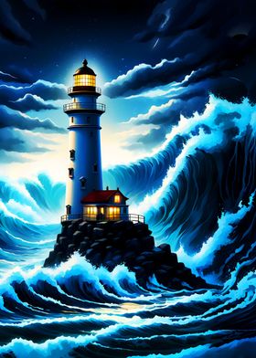 Lighthouse in a stormy sea